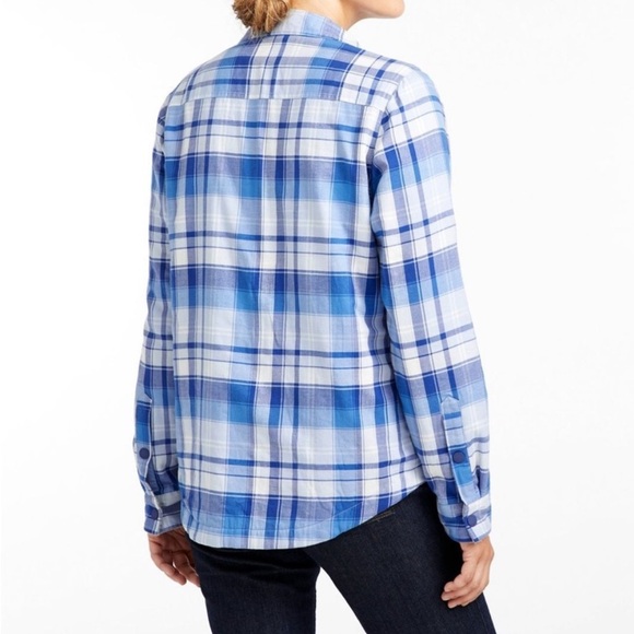 L.L. Bean Women's Fleece-Lined Flannel Shirt Snap-Front Plaid Blue Capri Size S - Picture 11 of 12